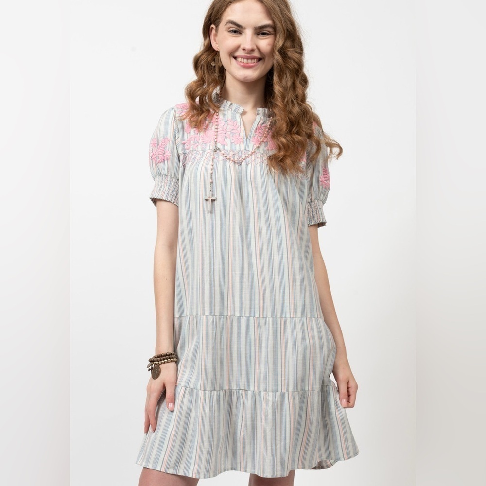 Sister Mary WOMEN'S EMBROIDERED CAMILLA DRESS IN MULTI STRIP Boho